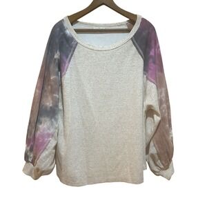 Entro Oversize Waffle Sweatshirt‎ Balloon Tie Dye Sleeve Size L Athleisure Boho